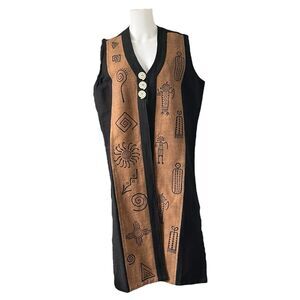 Venus Imports Long Duster Vest Art to Wear Tribal Cotton Size Large